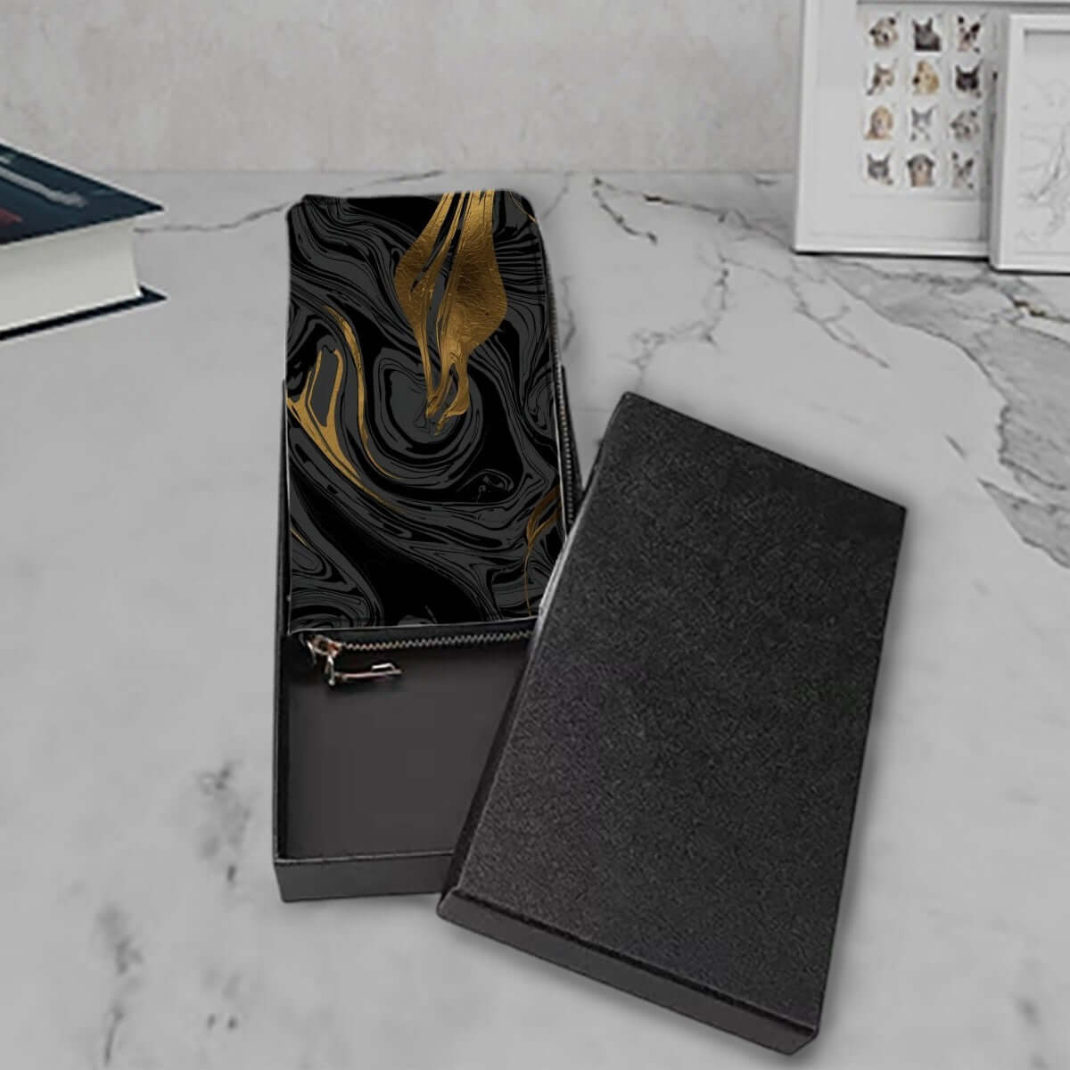 Clutch-Geldbörse für Damen aus PU mit doppelseitigem UV-Druck in edler Geschenkbox, ideal als Aufbewahrungsbeutel-Set (2 Stück)