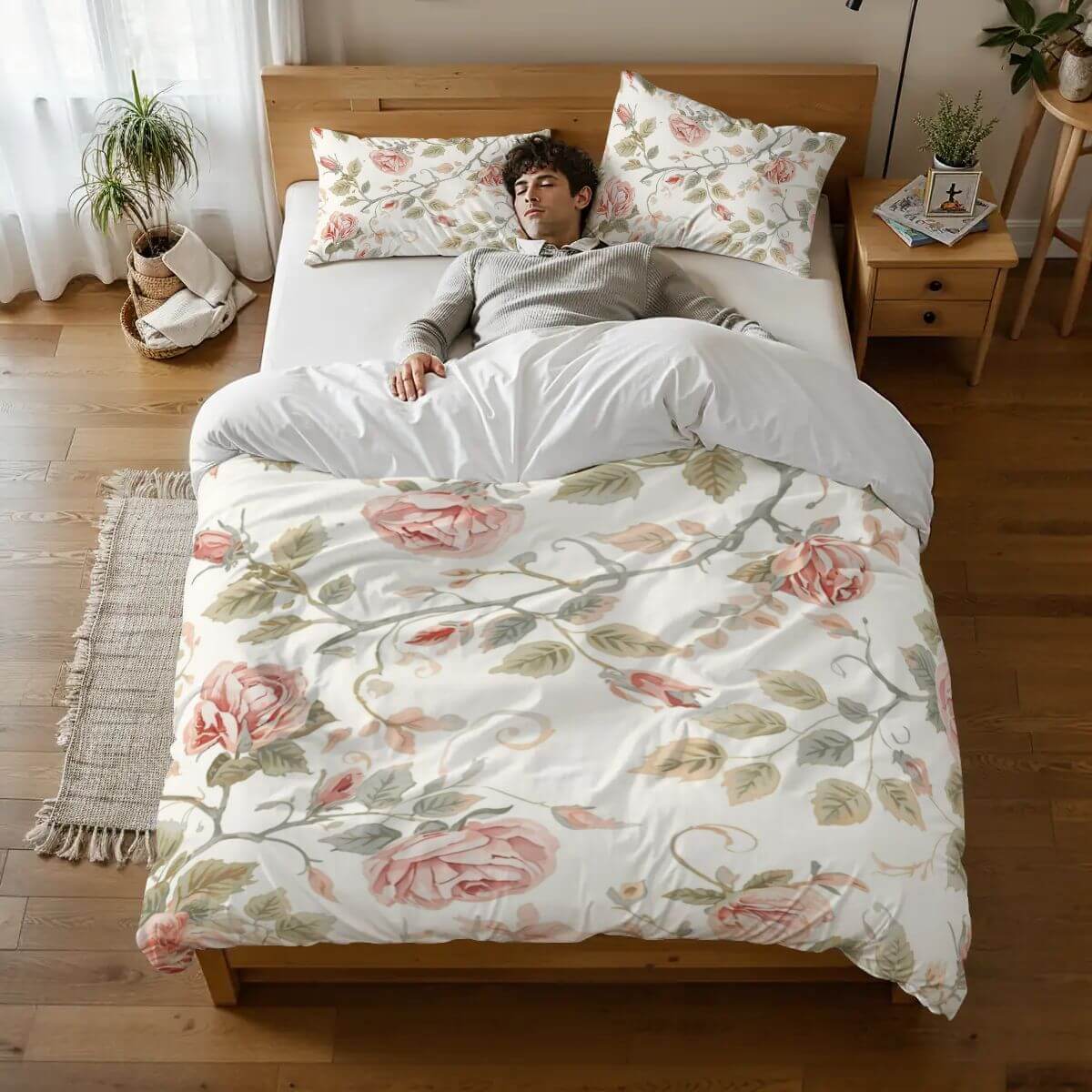 Komplettes Bettwäscheset aus 90GSM Polyester mit floralen Designs – hochwertig, langlebig und für das ganze Jahr geeignet.