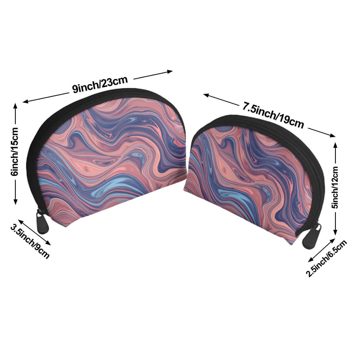 Zweiteiliges Aufbewahrungsbeutel-Set aus Polyester mit buntem Design, Maße: 9x3.5x6 Zoll und 7.5x2.5x5 Zoll. Details für Aufbewahrungsbeutel-Set ansehen.