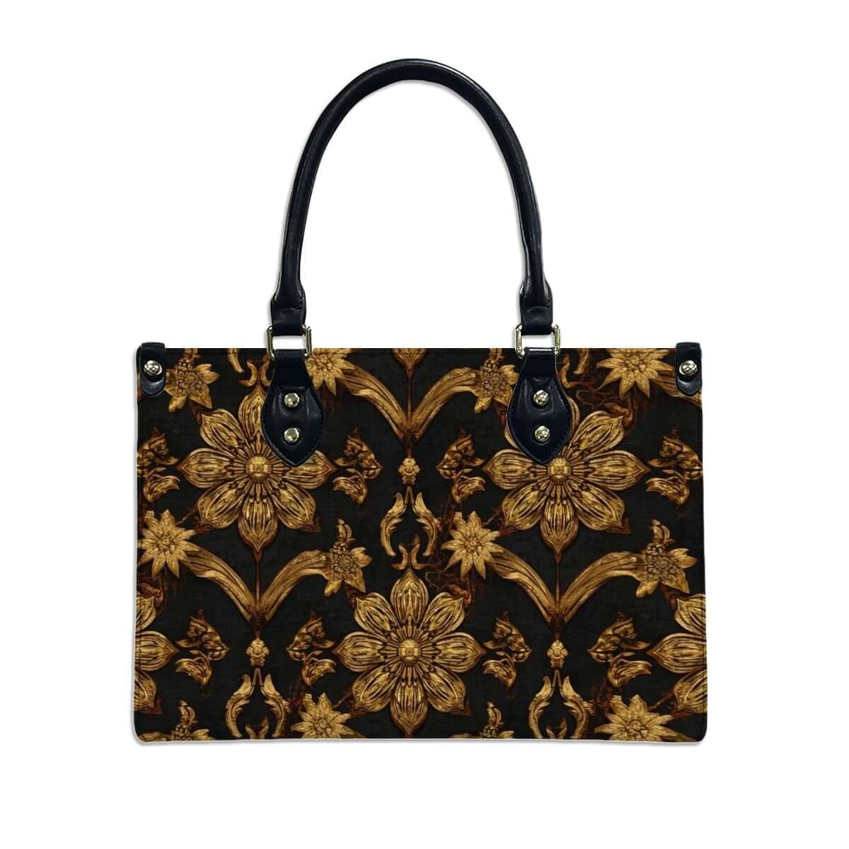 PU Tote Bag for Women with black handles and floral UV-printed design, showcasing stylish and durable pattern. Details für PU-Tragetasche für Damen ansehen.