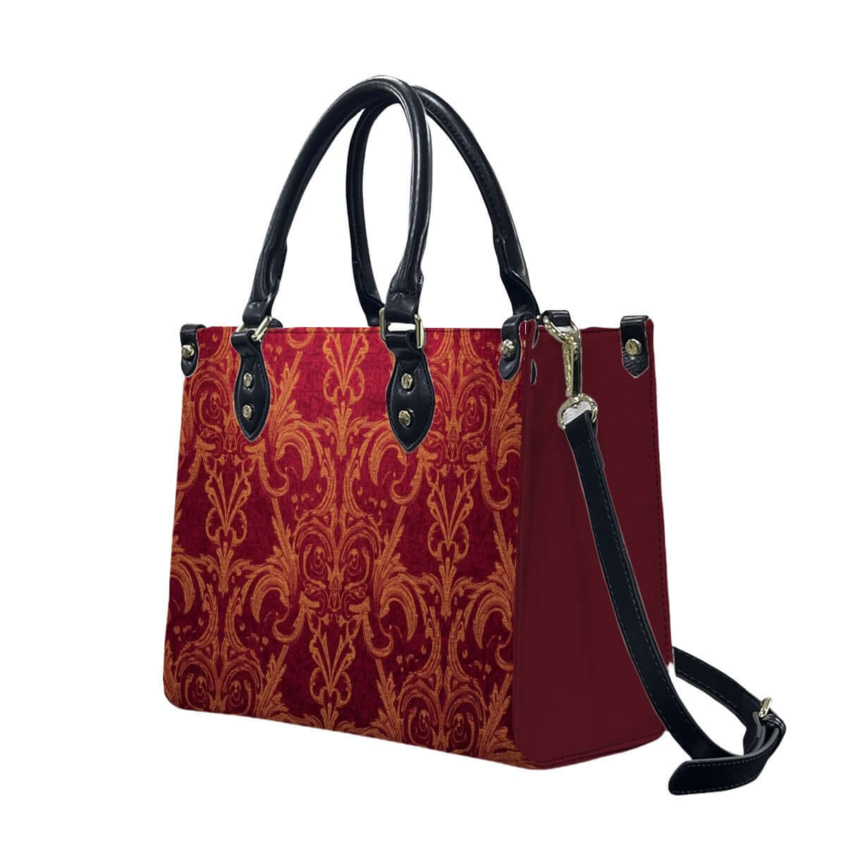 Stylish "PU-Tragetasche für Damen" in red with black handles, features intricate patterns, part of 2-piece Aufbewahrungsbeutel-Set.