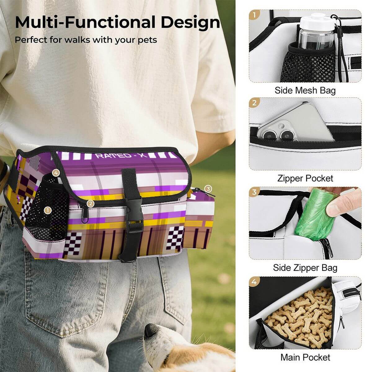 Hüfttasche für das Outdoor-Training von Haustieren mit multifunktionalem Design, ideal für Spaziergänge.