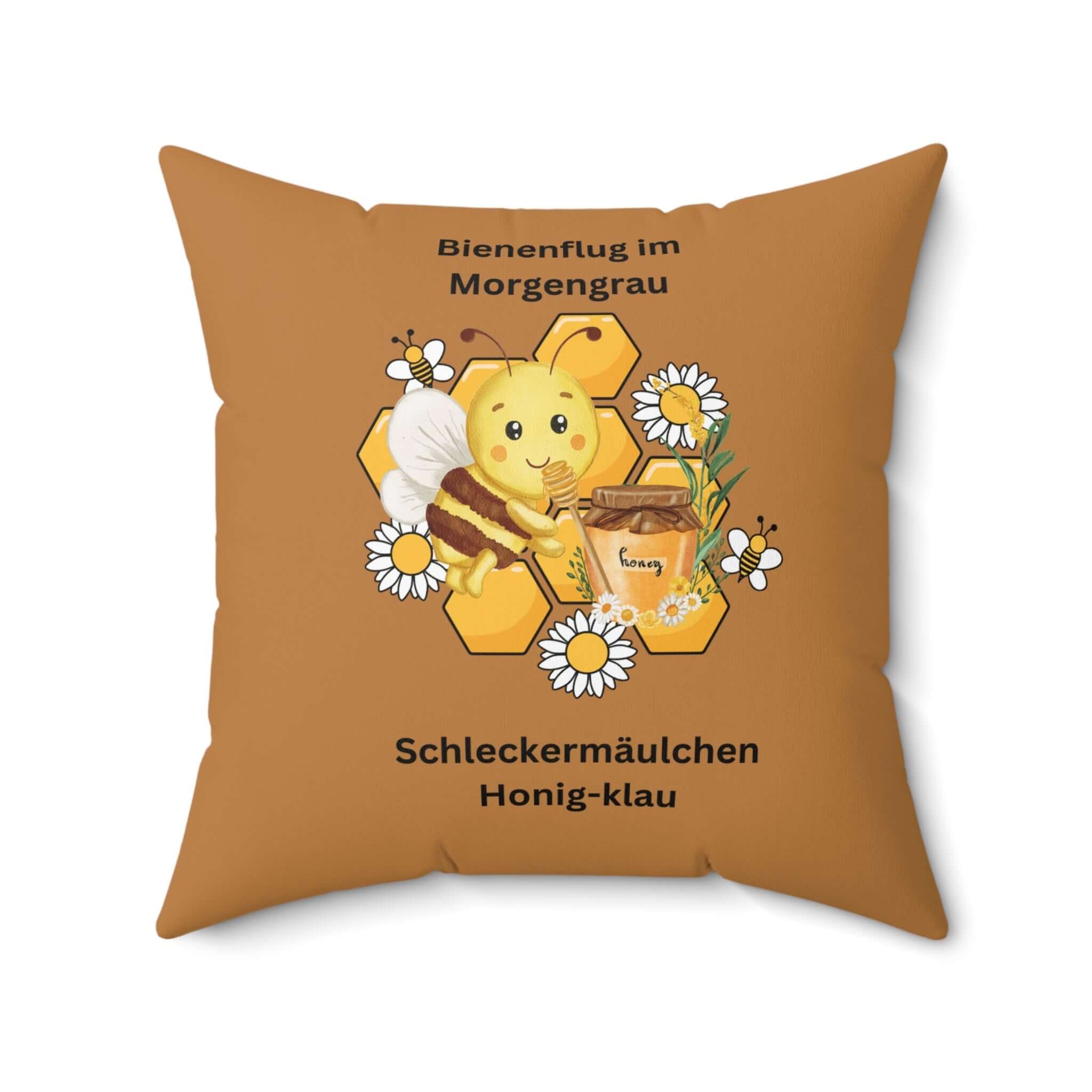 Bienen-inspiriertes Kissen, süßes Bienenkissen mit niedlichem Bienenmotiv und Honigtopf, dekoratives Akzentkissen für Zuhause