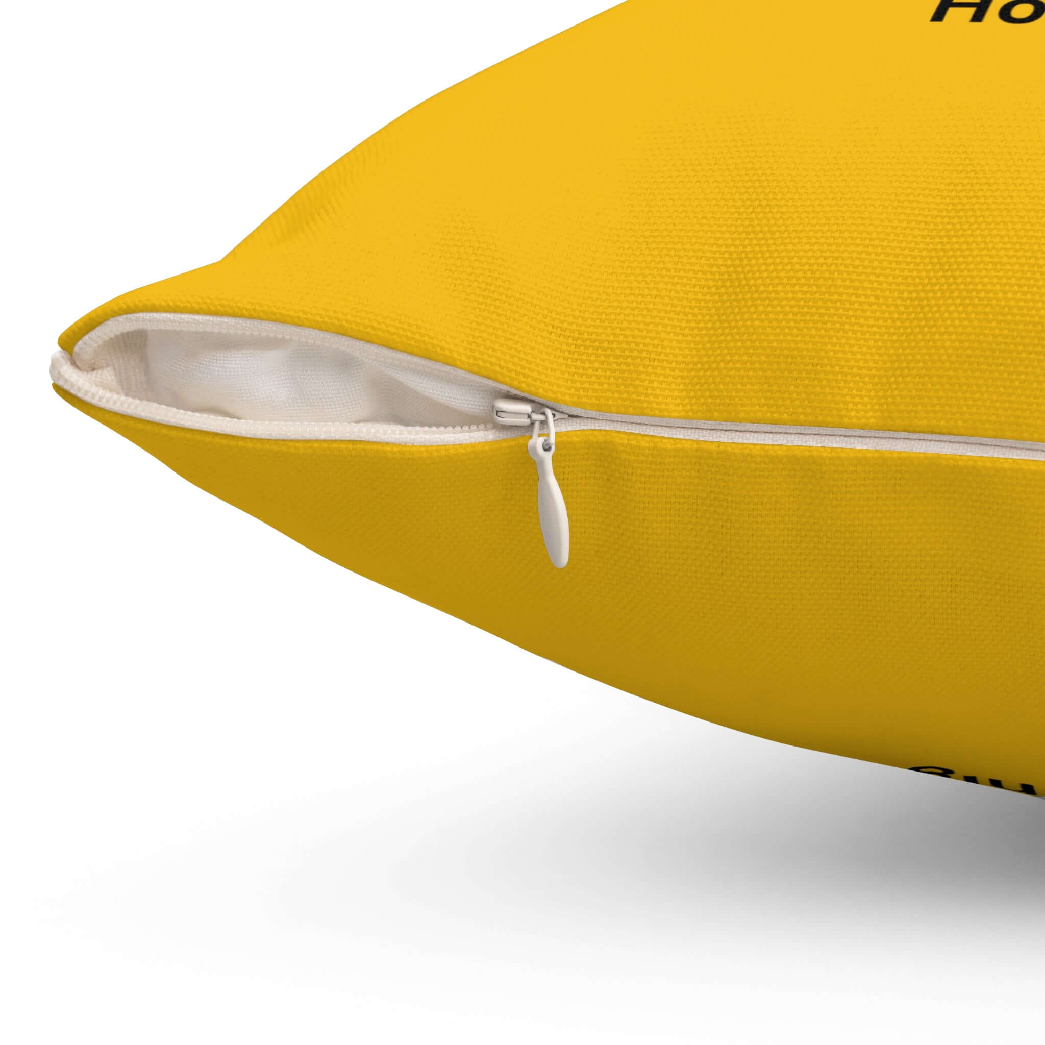 Nahaufnahme des Kissenreißverschlusses, Bienen-inspiriertes Kissen, Süßes Bienenkissen, Blumendekor in leuchtendem Gelb