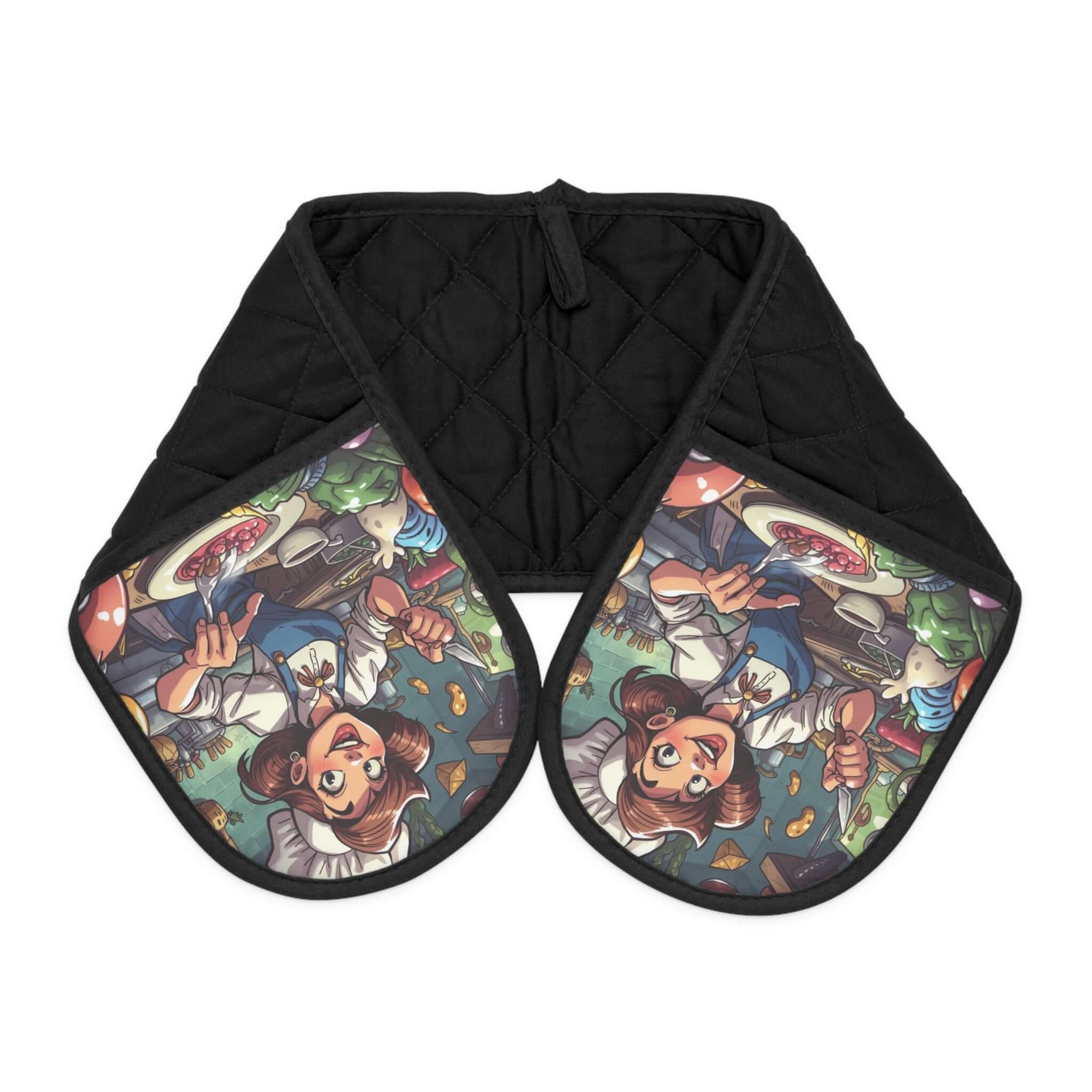 Skurriler Ofenhandschuh mit ein Comic Design für Hobbyköche - Design-Familientruhe