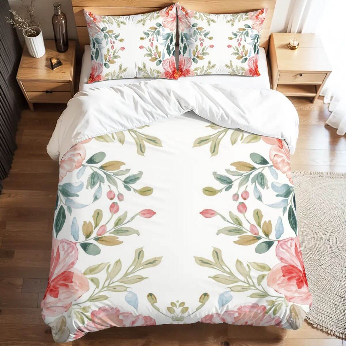 Komplettes Bettwäscheset mit floralem Design, 90GSM Polyester, Größe Bettbezug 80"x90", Kissenbezüge 30"x20", sublimationsbedruckt.