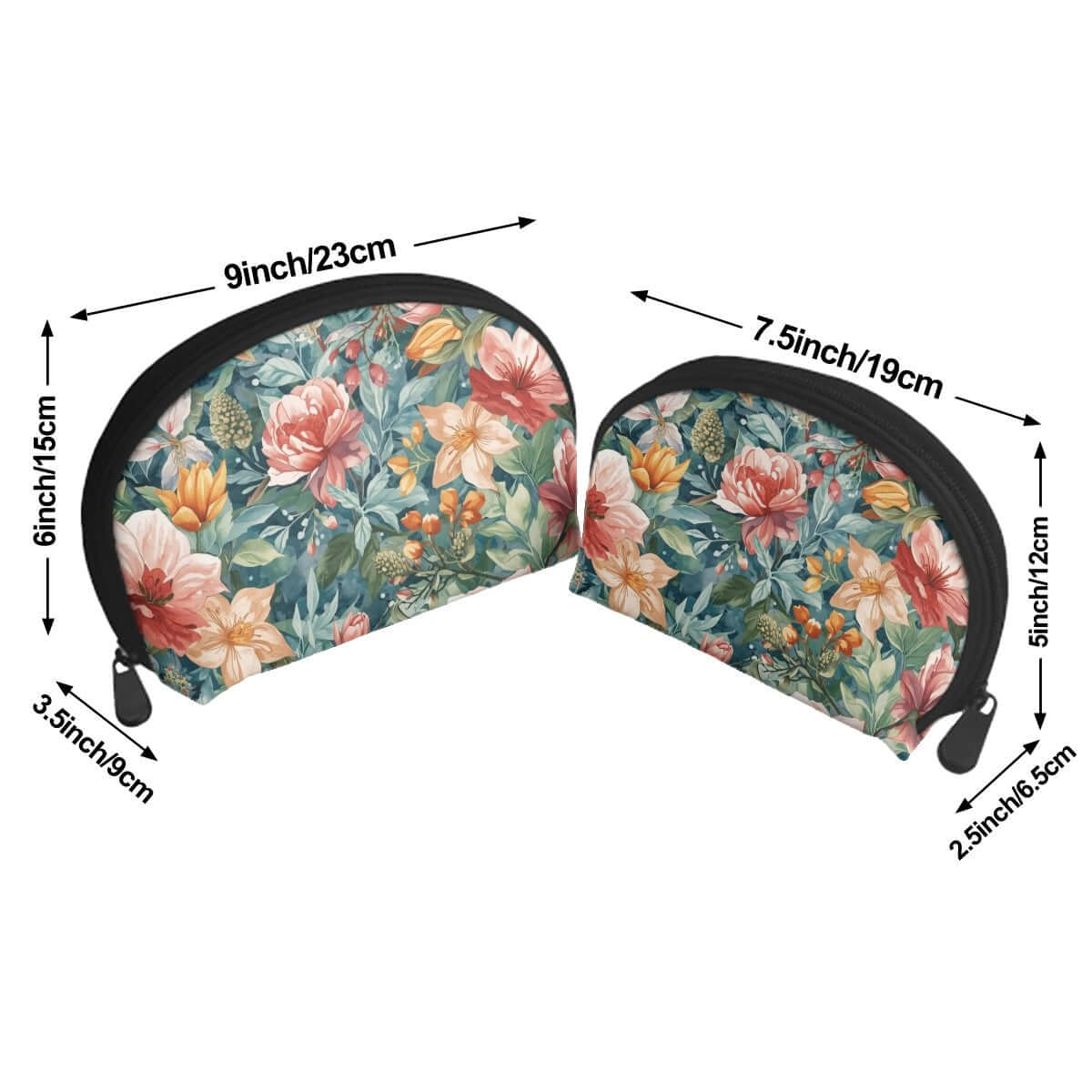 Aufbewahrungsbeutel-Set (2 Stück) aus Polyester mit floralem Design, große Größe 9x3,5x6 Zoll, kleine Größe 7,5x2,5x5 Zoll