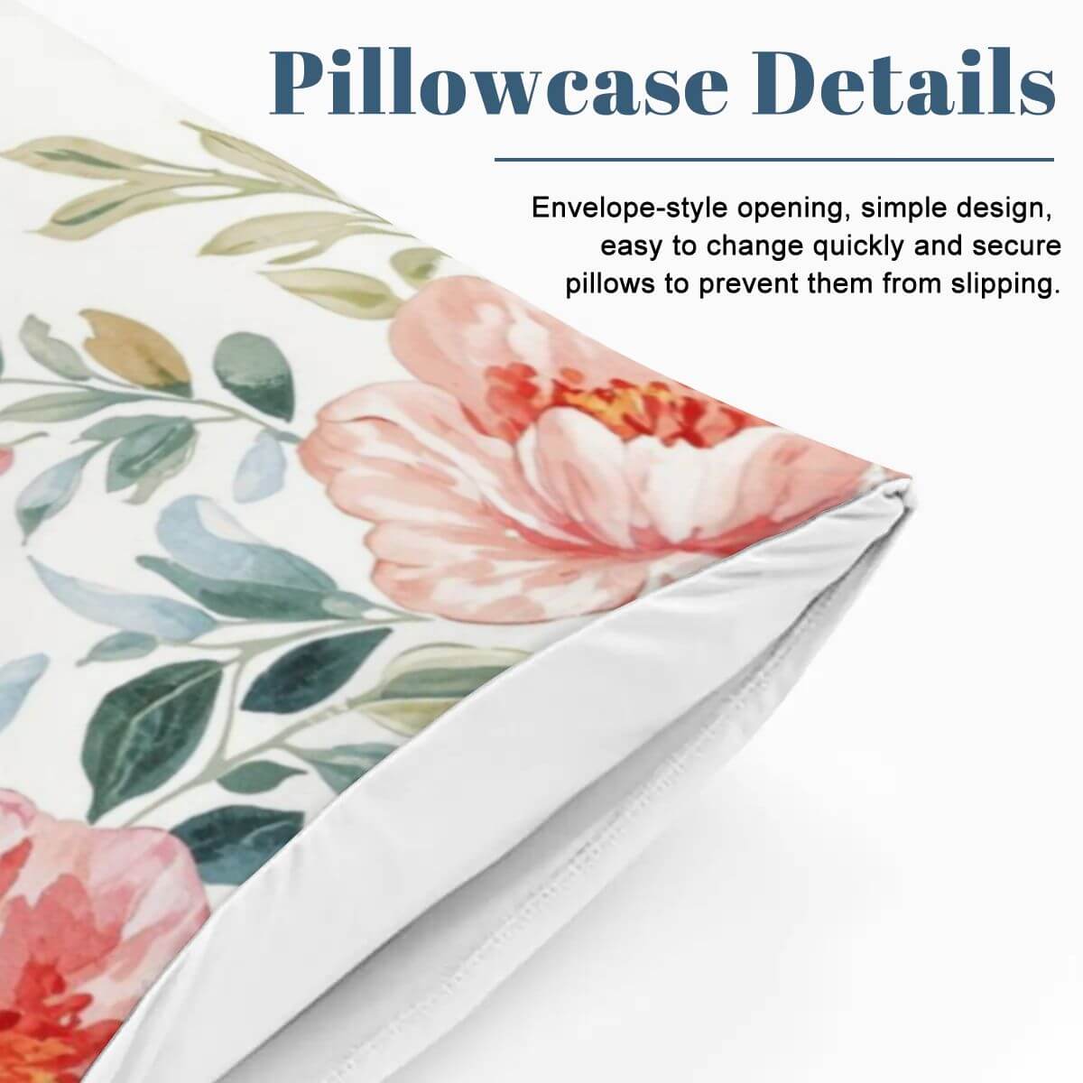 Komplettes Bettwäscheset mit Blumendesign auf Kissenbezug, einfache Öffnung, verhindert Verrutschen, hochwertiges Polyester