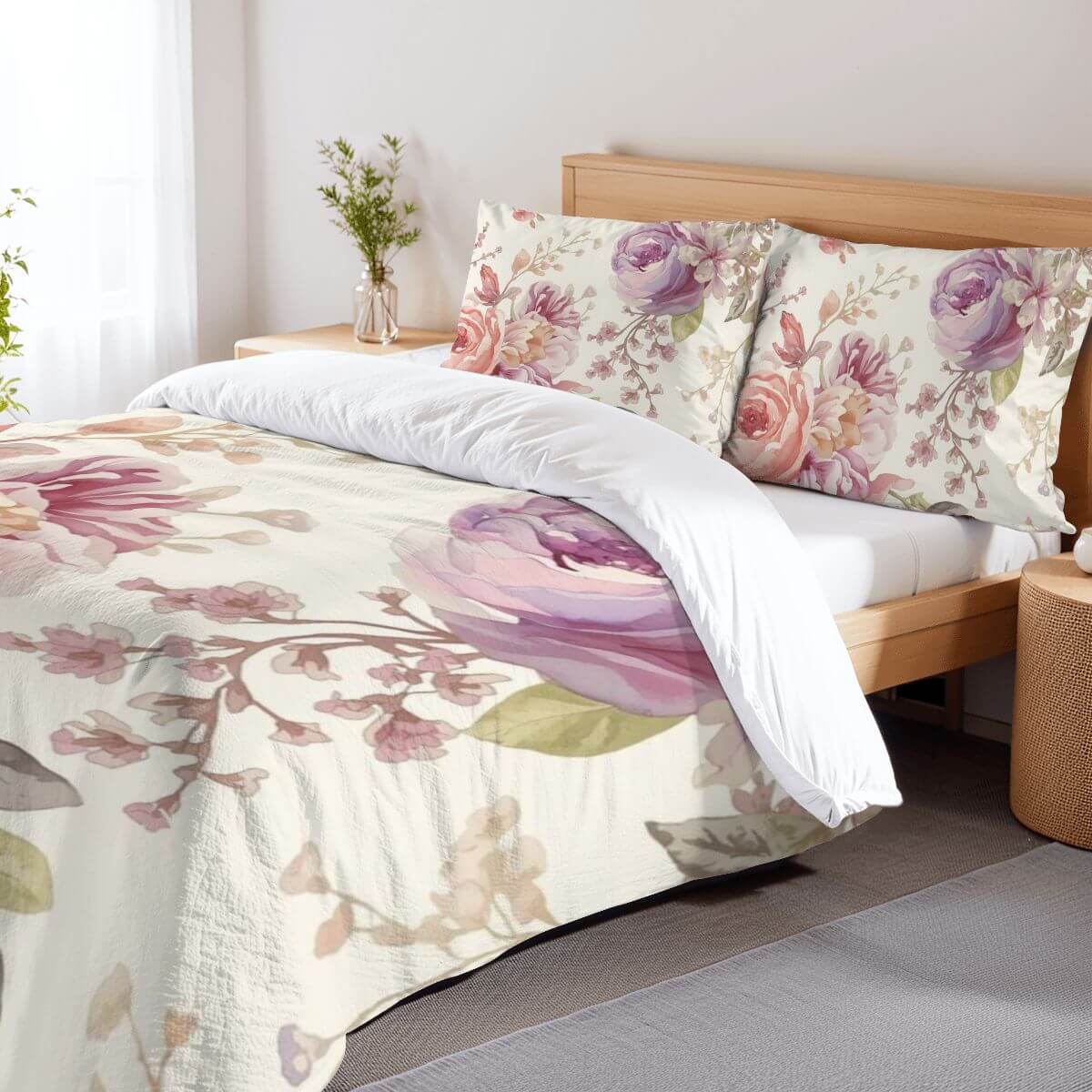 Video komplettes Bettwäscheset aus 90GSM Polyester mit floralen Mustern, Bettbezug 80x90 und zwei Kissenbezüge 30x20 - stilvolles Schlafdesign