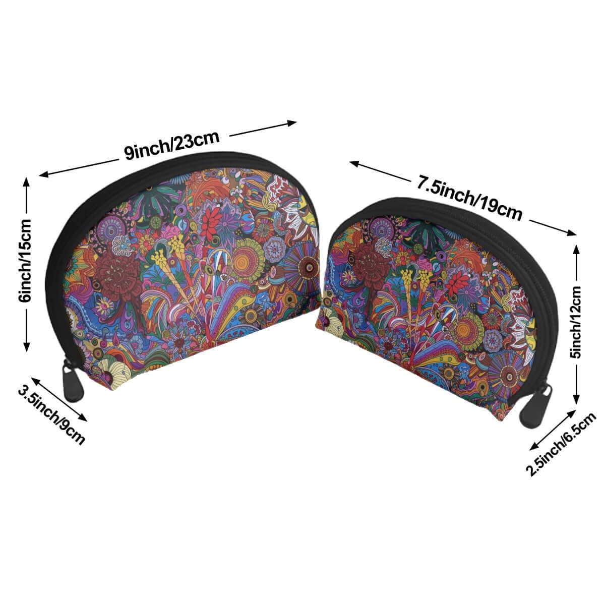 Colorful Storage Bags Set of 2 with floral design, large and small sizes, polyester material, sublimation printing, zipper closure.