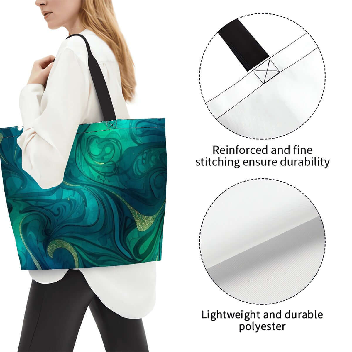 Große Schultertasche für Damen aus 100 % Polyester, verstärkte Nähte, leicht und langlebig, ideal für den täglichen Gebrauch.