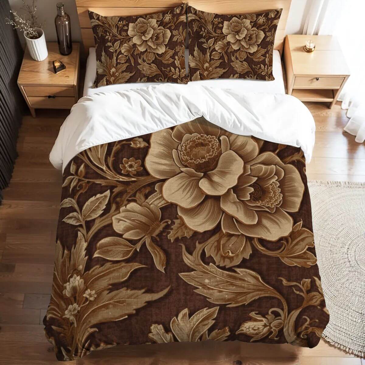 Elegantes Komplettes Bettwäscheset mit floralem Design aus 90GSM Polyester, passend für Bettbezug 80"x90" mit Sublimationsdruck.