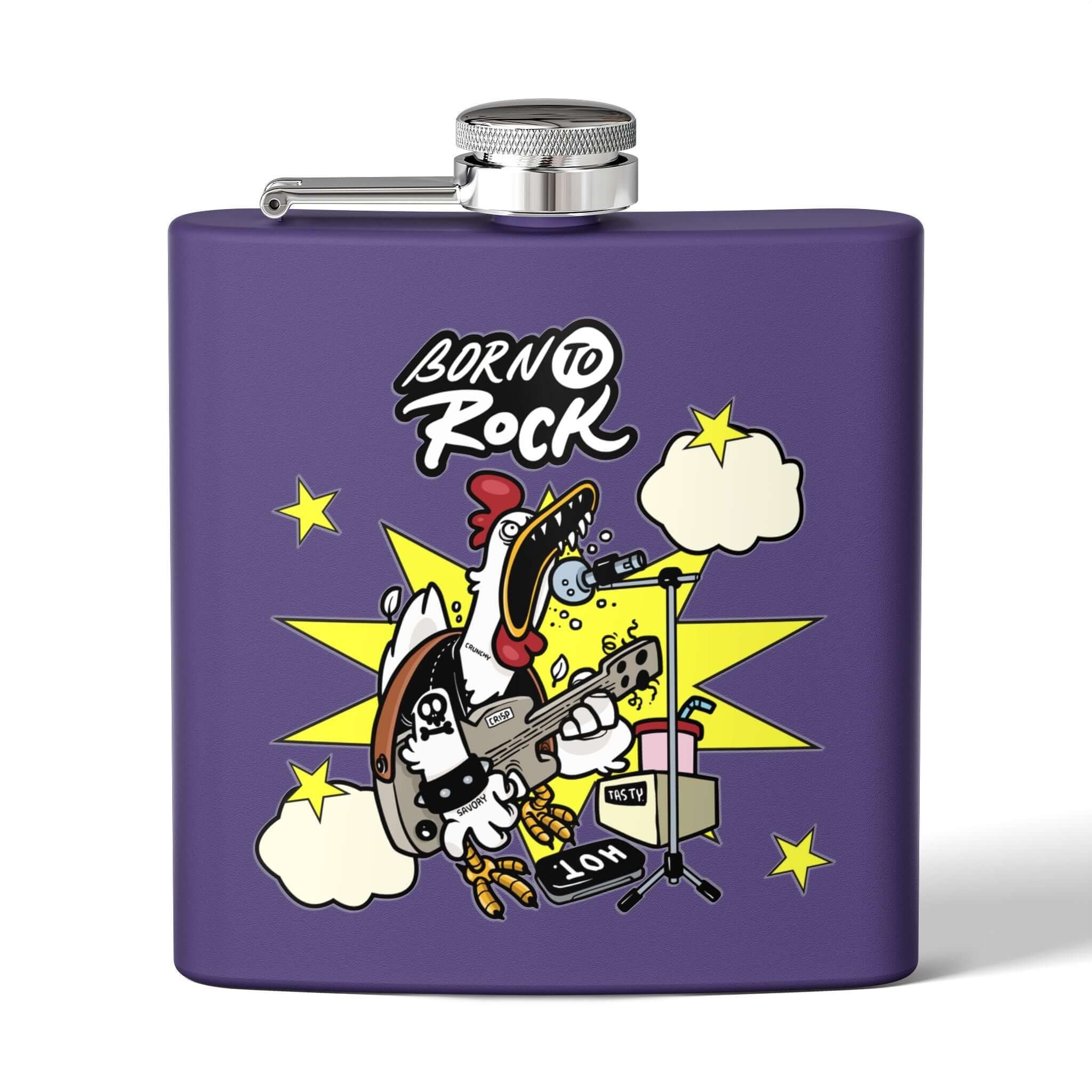 Edelstahl-Flachmann Born to Rock mit buntem Design, ideal für Musikliebhaber und perfekt für Festivals und Partys, 170 ml.