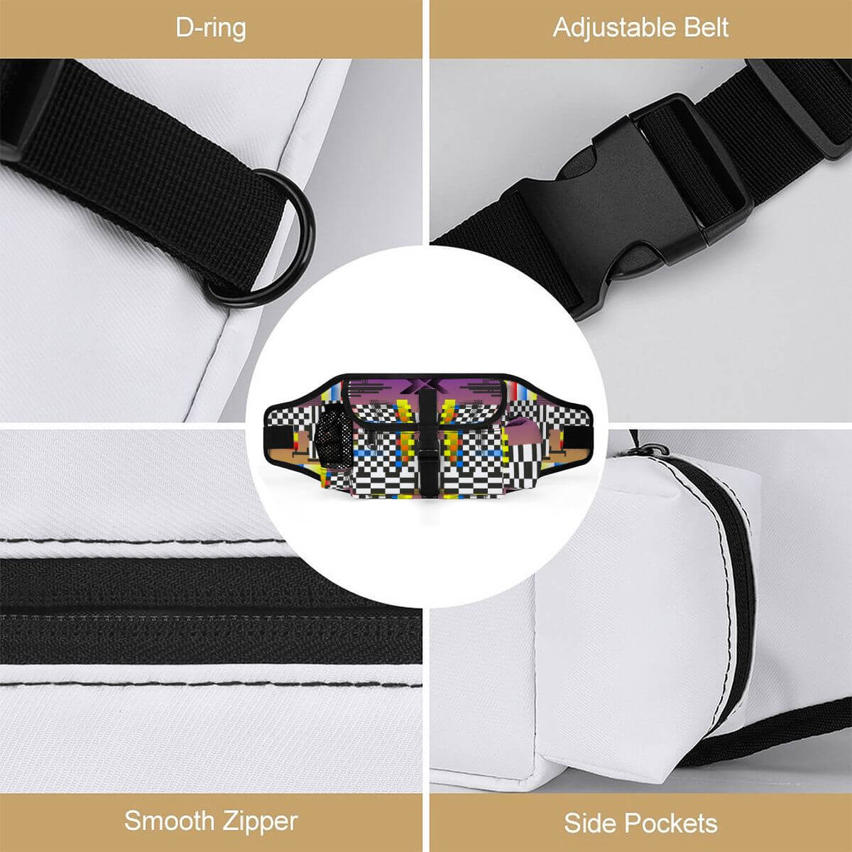 Gürteltasche für das Outdoor-Training von Haustieren mit D-Ring, verstellbarem Gürtel, glattem Reißverschluss und Seitenfächern.