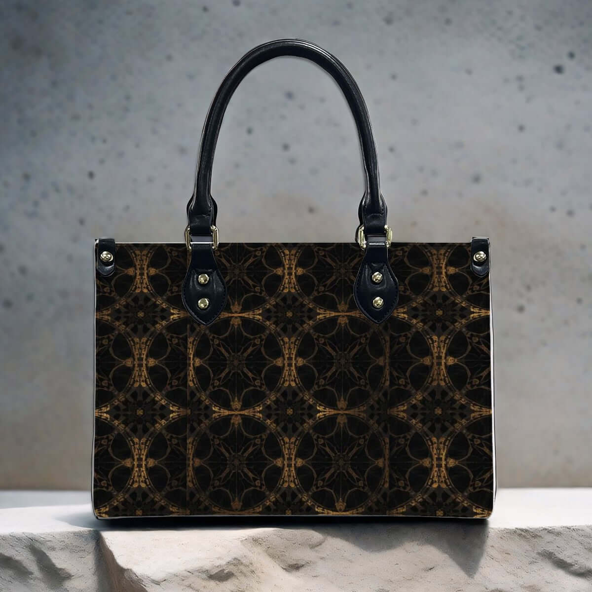 PU-Tragetasche für Damen mit schwarzem Griff und UV-bedruckten Mustern, Aufbewahrungsbeutel-Set (2 Stück) enthalten