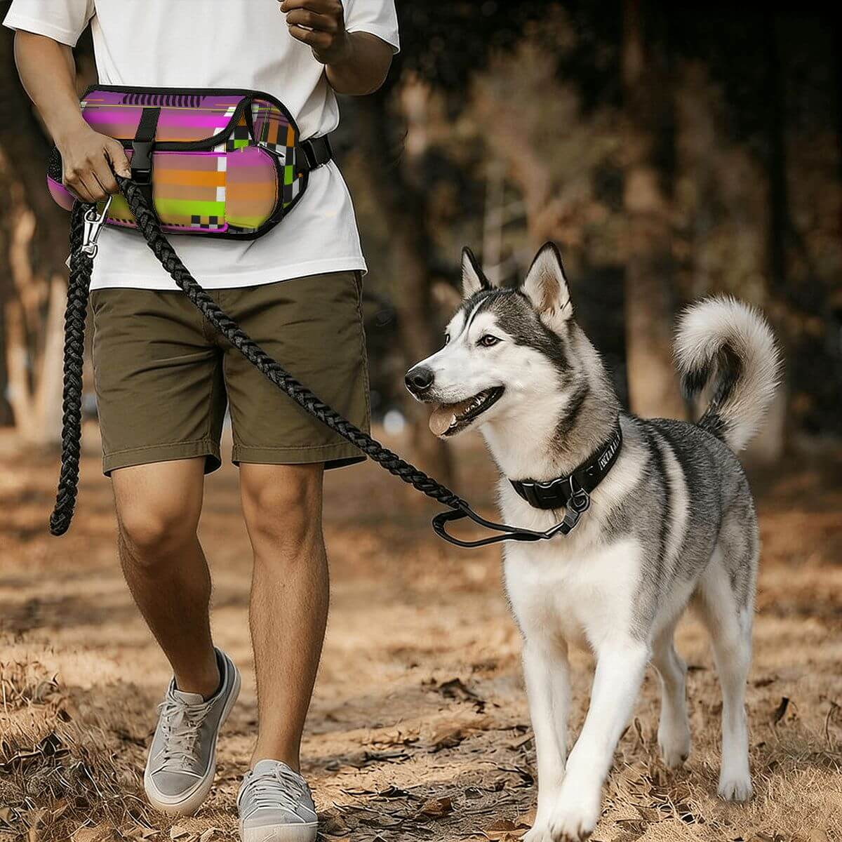 Hüfttasche für das Outdoor-Training von Haustieren beim Gassi-Gehen mit einem Hund.