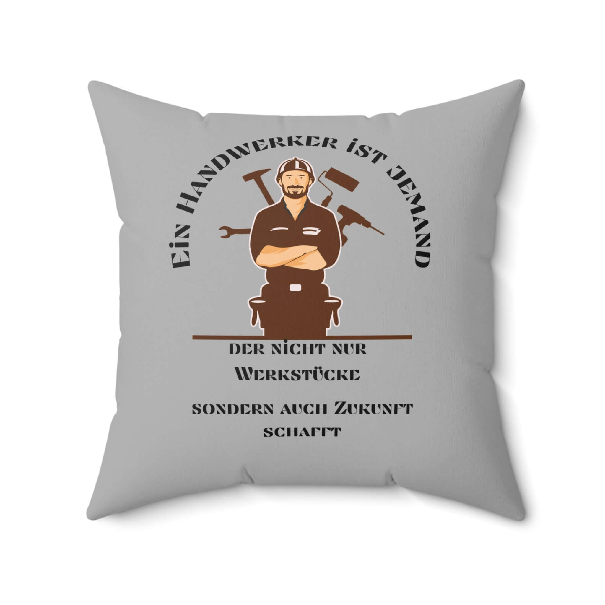 Handwerker-Kissen - DIY-Dekor Geschenk mit Handwerker-Design auf grauem Hintergrund