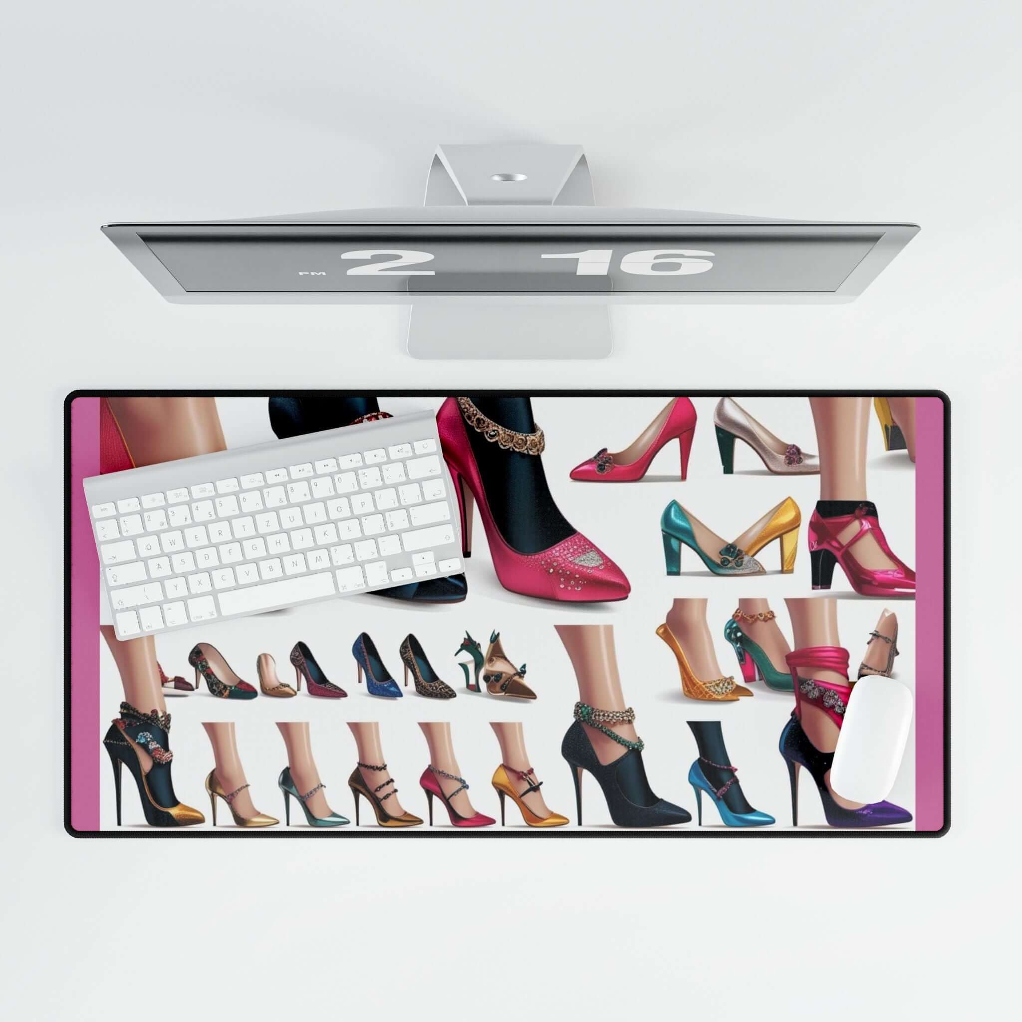High Heel Schreibtischmatte, Stilvolles Bürodekor mit bunten Schuhmotiven als Schreibtischunterlagen für kreative Arbeitsbereiche.