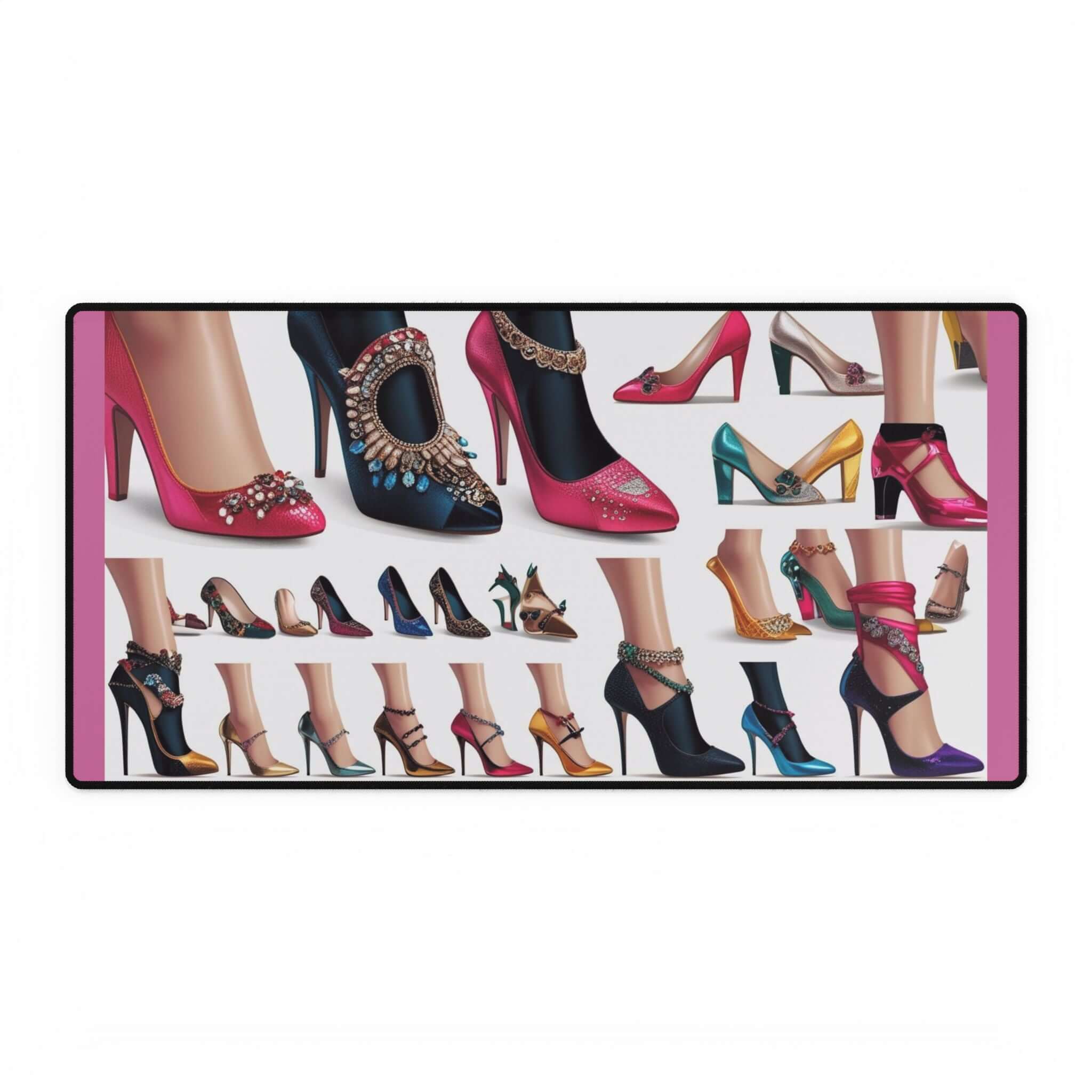 High Heel Schreibtischmatte, Stilvolles Bürodekor mit verschiedenen bunten Schuhdesigns.