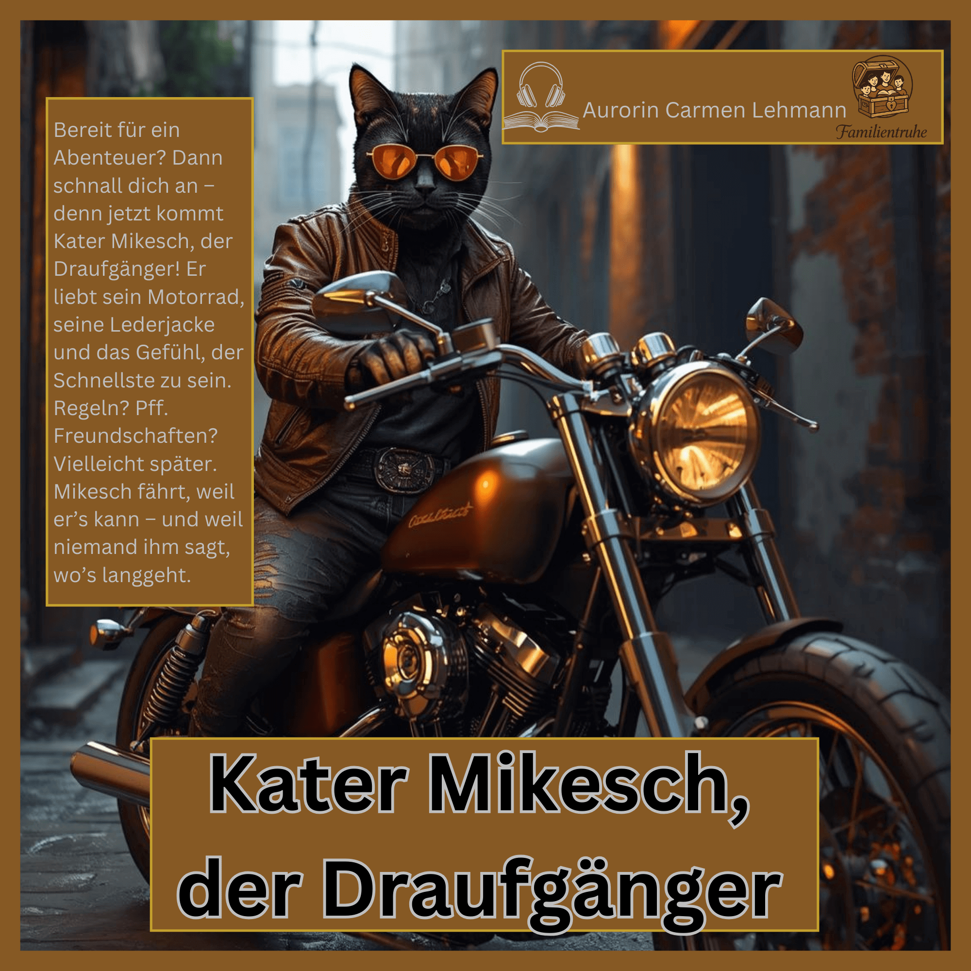 Kater Mikesch der Draufgänger Hörbuch - Katze auf Motorrad in Lederjacke. Abenteuerliches Hörbuch für mutige Entdecker.
