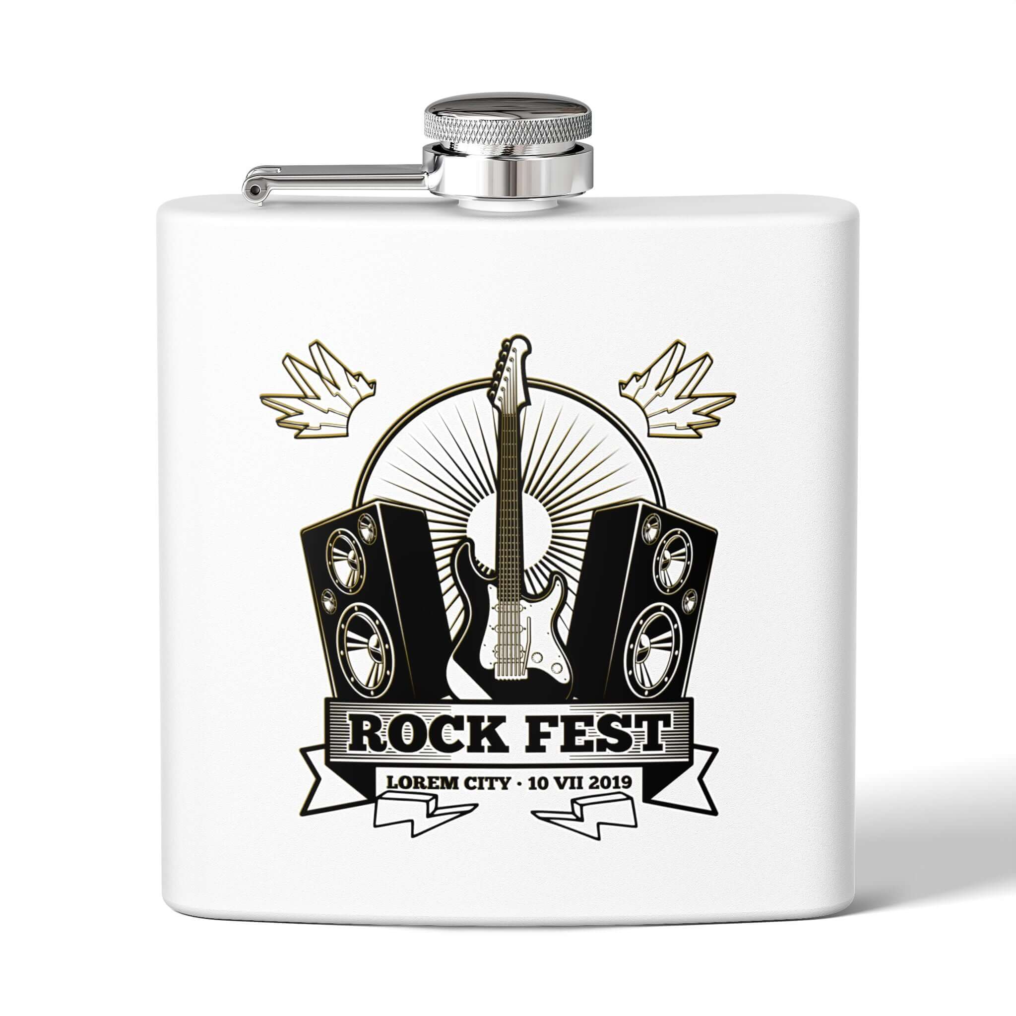 Rock Fest Edelstahl-Flachmann mit Musik-Design, ideal für Konzert- und Festivalbesuche, eleganter und robuster Edelstahl-Flachmann.