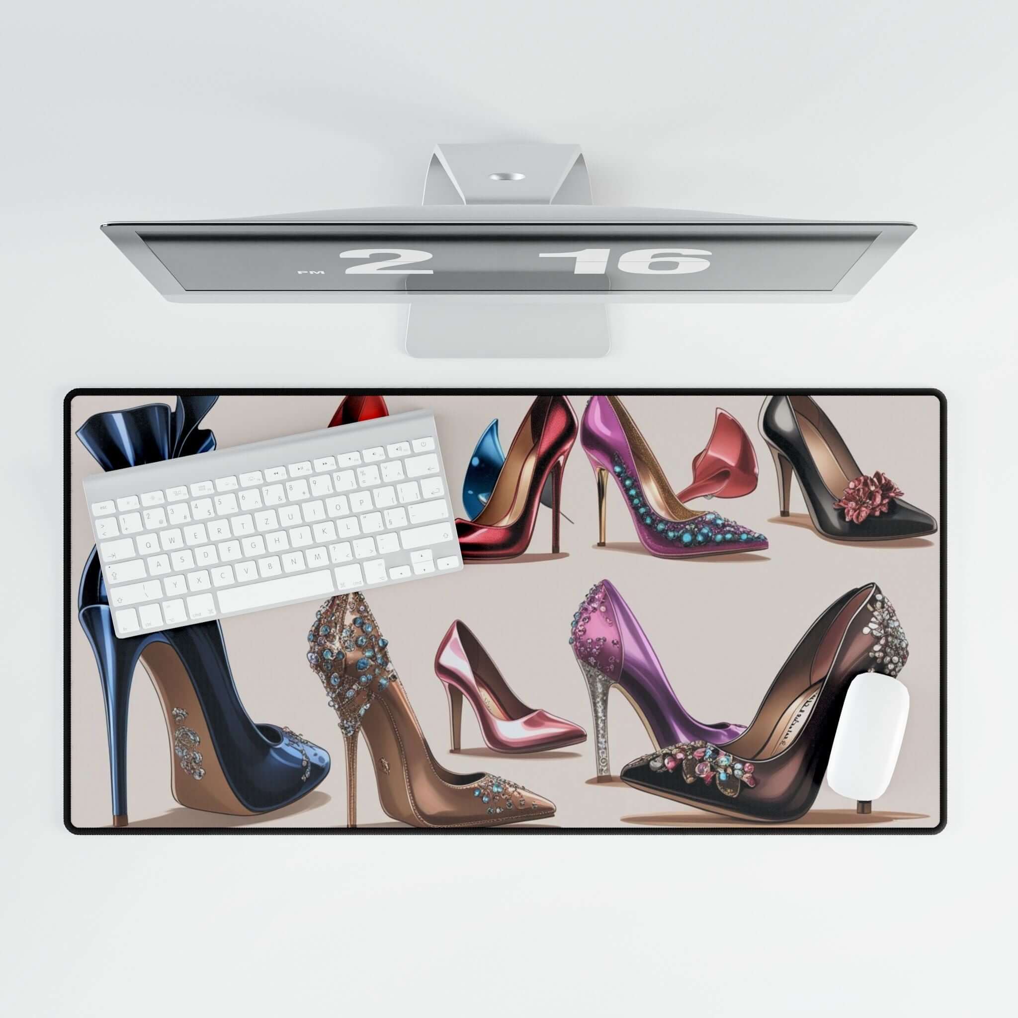 Schicke High Heel Schreibtischmatte Elegantes Bürodekor mit modischen Schuhdesigns für stilvolle Schreibtischunterlagen