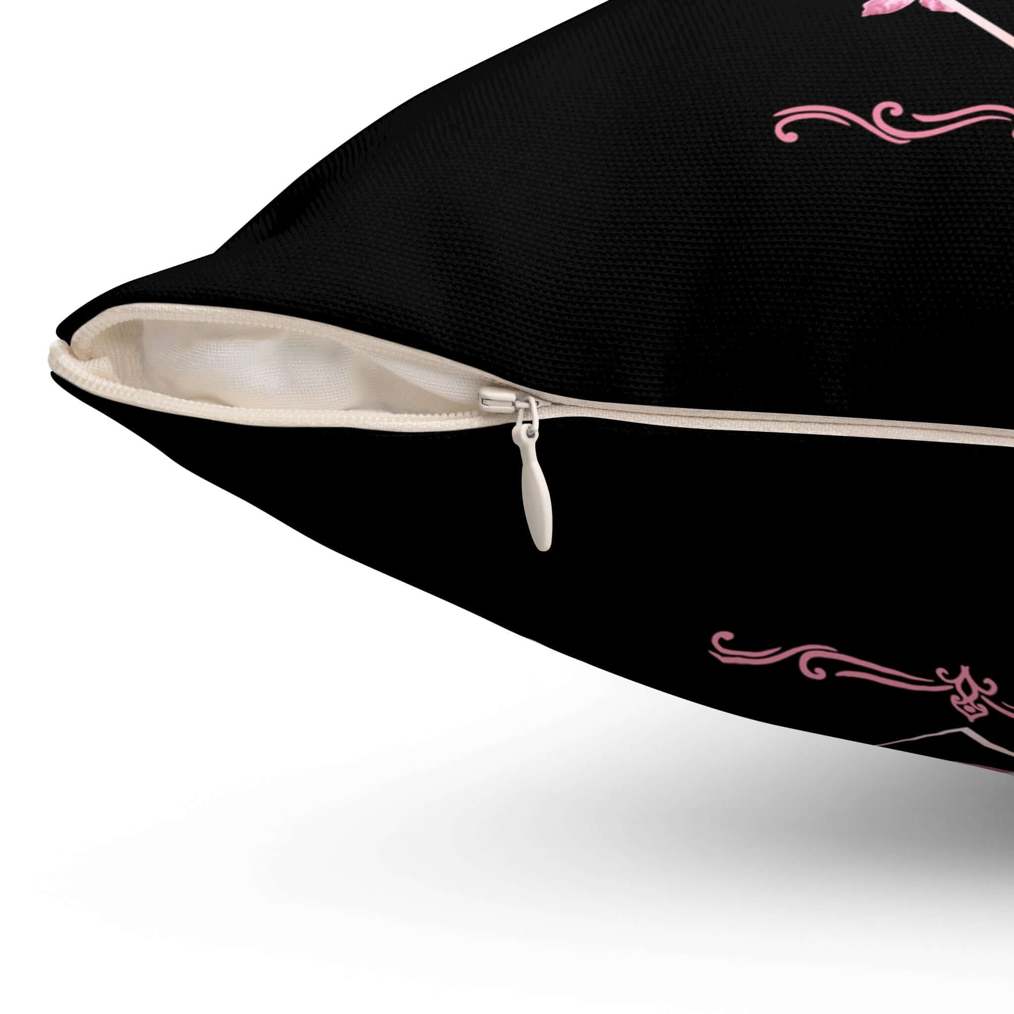 Valentinstag-Liebeskissen, Romantisches Wohndekor mit Herz- und Blumenprint, Detailansicht des Reißverschlusses