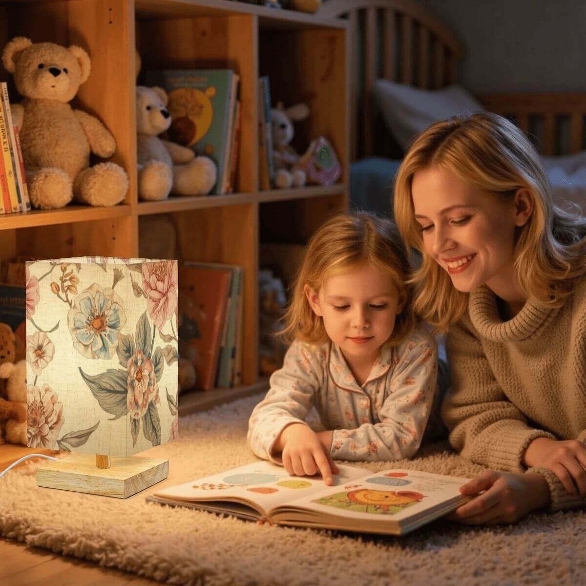 Mutter und Kind lesen bei Lampenlicht im klassischen Wohnzimmer - Classic Elegance für den Wohnraum