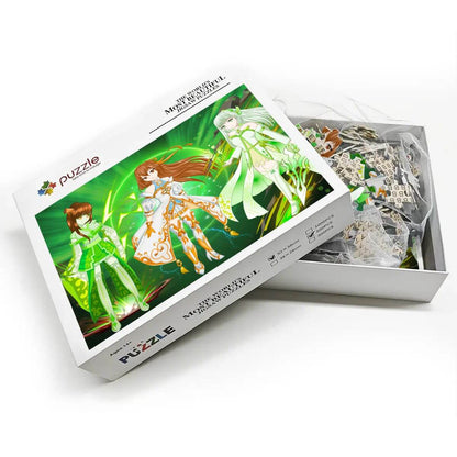 500-teiliges Holzpuzzle (horizontal) mit buntem Design und vollständig bedruckter Verpackung.