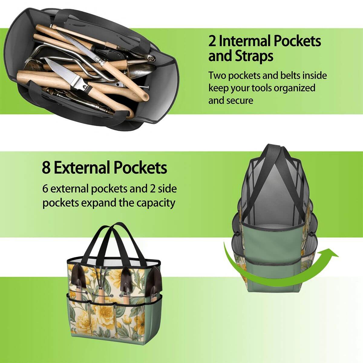 Gartengerätetasche mit mehreren Taschen, langlebig und wasserdicht aus Oxford-Stoff, ideal zum Organisieren von Gartenwerkzeugen, 11,8"x5,5"x11,4"