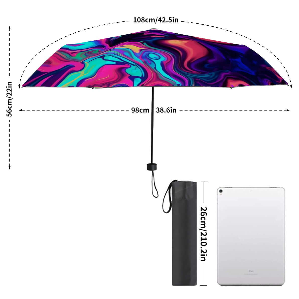 Farbenfroher UV-Schutz-Regenschirm mit einzigartigem Design, windfeste Struktur und Vinylbeschichtung, Details für UV-Schutz-Regenschirm ansehen