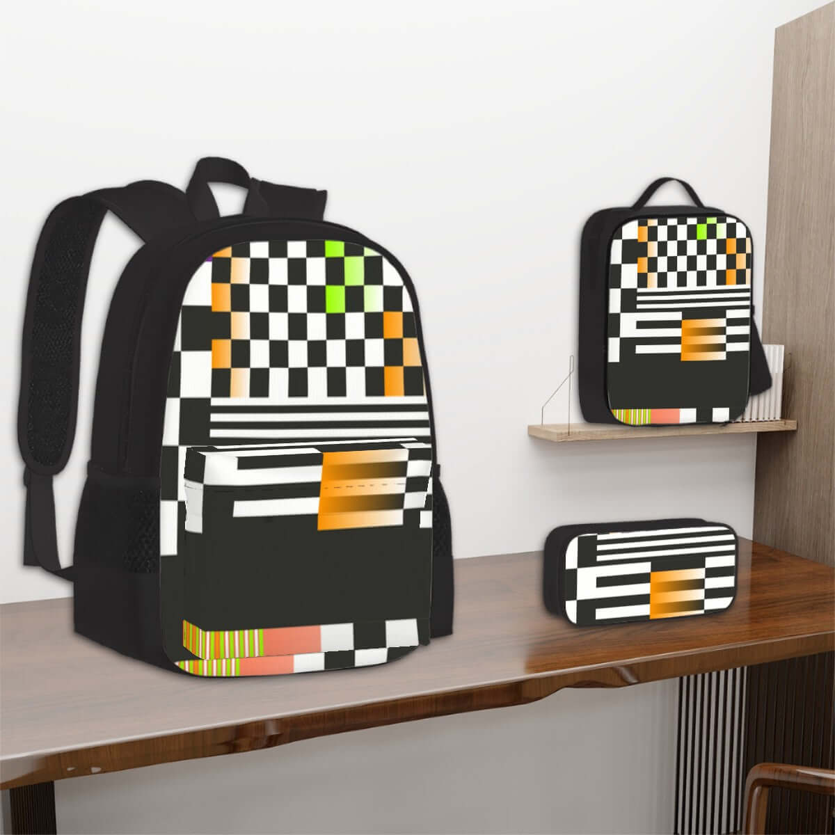 3er-Set Taschen (Oxford-Rucksack, Lunchtasche &amp; Federmäppchen) im modernen Design mit robustem Oxford-Stoff aus Polyester, sublimationsbedruckt