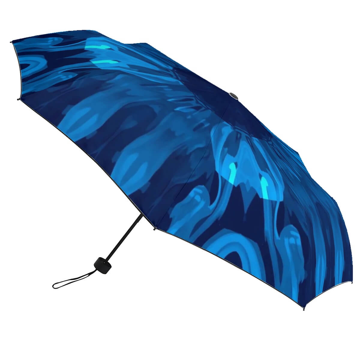 Blauer UV-Schutz-Regenschirm mit einseitigem Sublimationsdruck und windfester Struktur. Details für UV-Schutz-Regenschirm ansehen.