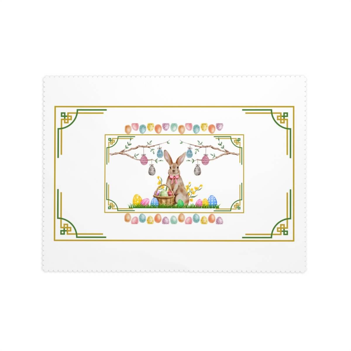 Rechteckige Tischdecke mit Wellenrand Ostermotiv aus 100 % Polyester, einseitiger Druck, 72"x54" Größe, idealer Schutz für Tisch.