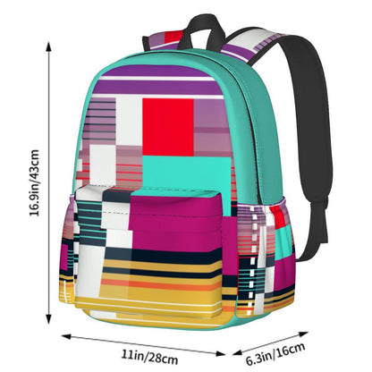 Bunter geräumiger Oxford-Rucksack mit Seitentaschen und Sublimationsdruck, Größe 11x6,3x16,9 Zoll, aus hochwertigem Oxford-Stoff.