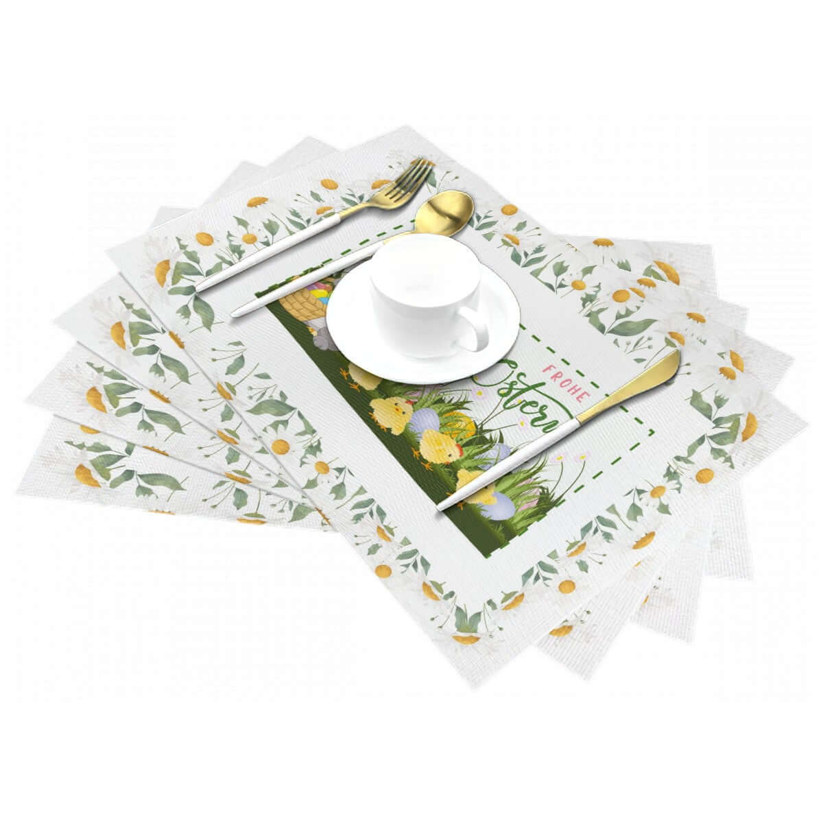 Tischset aus gewebtem PVC mit Osterdesign, hitzebeständig bis 80°C, kratz- und fleckenresistent, schützender Tischmatte, Details ansehen
