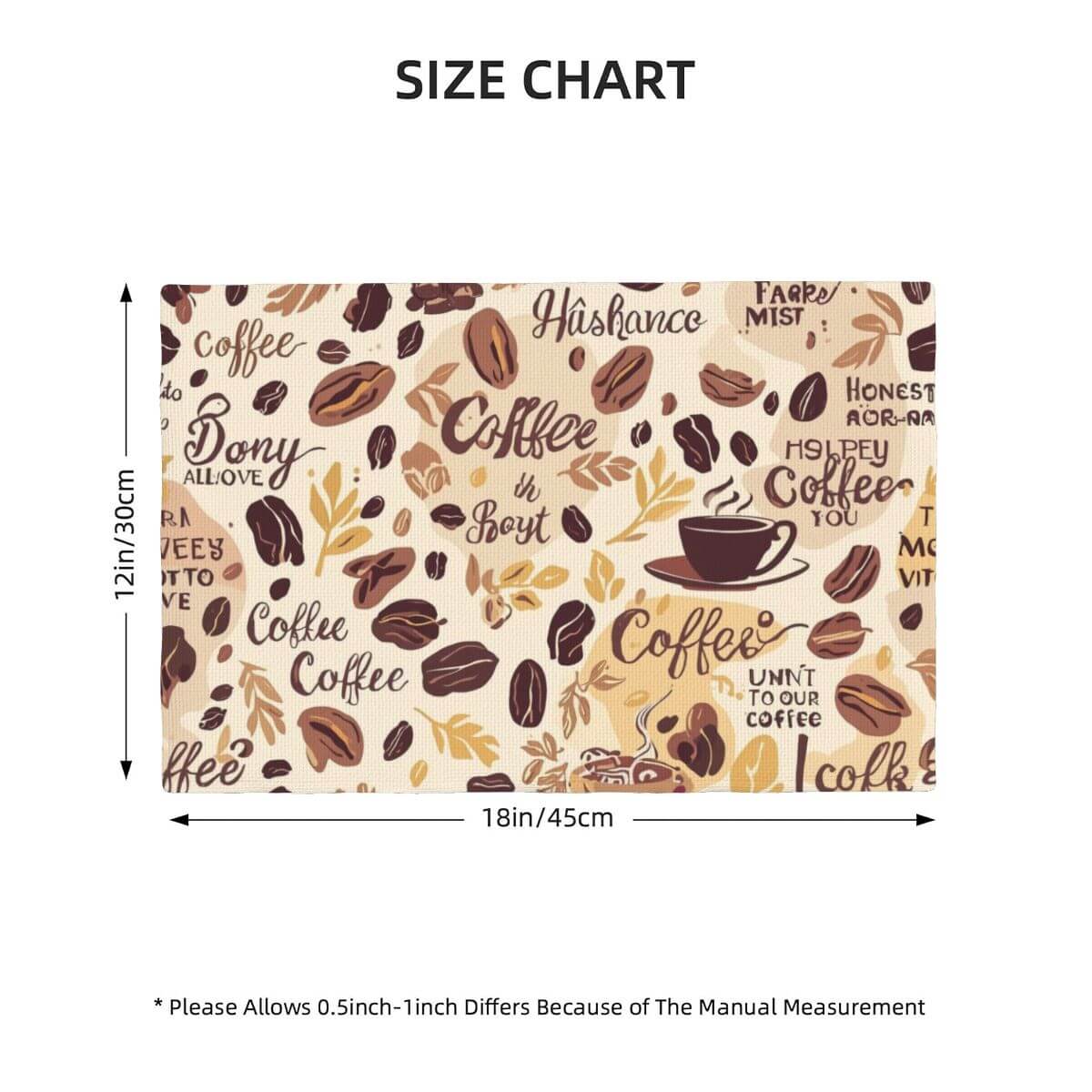 Doppellagige Tischsets aus Leinenimitat, Größe 18"x12", mit Kaffee-Design, doppelseitiger Druck, Sublimationsdruck auf Leinenimitat-Polyester