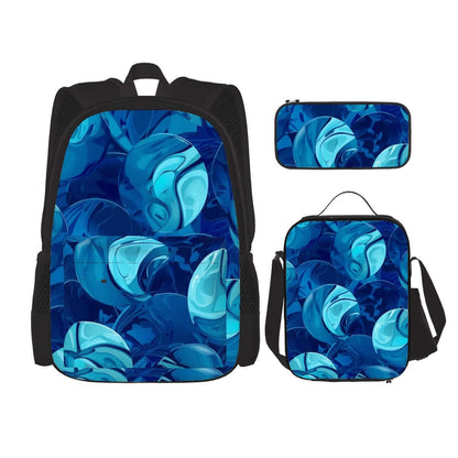 3er-Set Taschen (Oxford-Rucksack, Lunchtasche &amp; Federmäppchen) aus Oxford-Stoff in blauem Design, ideal für Schule und Arbeit.