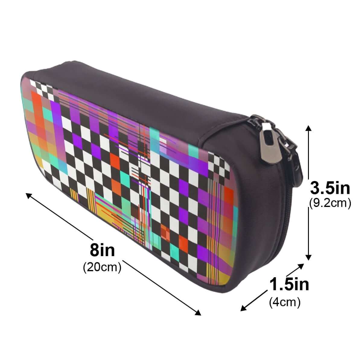 Vertikales Federmäppchen aus Leder mit Klappdeckel in buntem Design, 8in x 3.5in x 1.5in, schmutzabweisend.