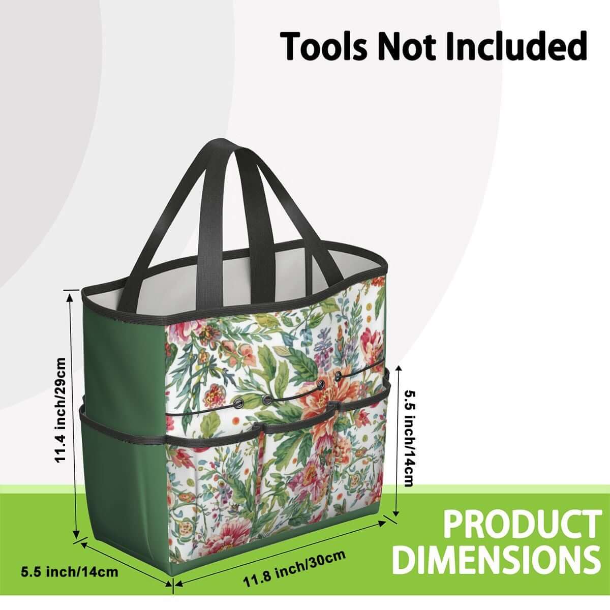 Gartengerätetasche mit blumigem Muster, aus Oxford-Stoff, 11,8"x5,5"x11,4", wasserdicht, langlebig, praktische Tragegriffe.