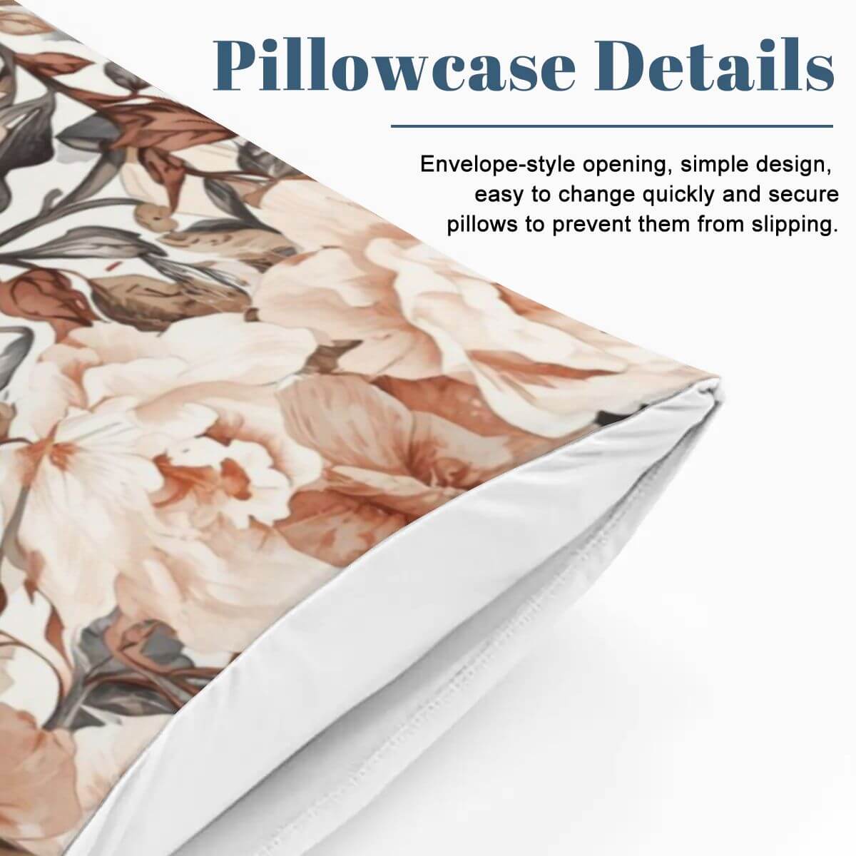 Komplettes Bettwäscheset Kissenbezug mit Blumenmuster und Umschlagöffnung, einfach zu wechseln, verhindert Rutschen, 90GSM Polyester.