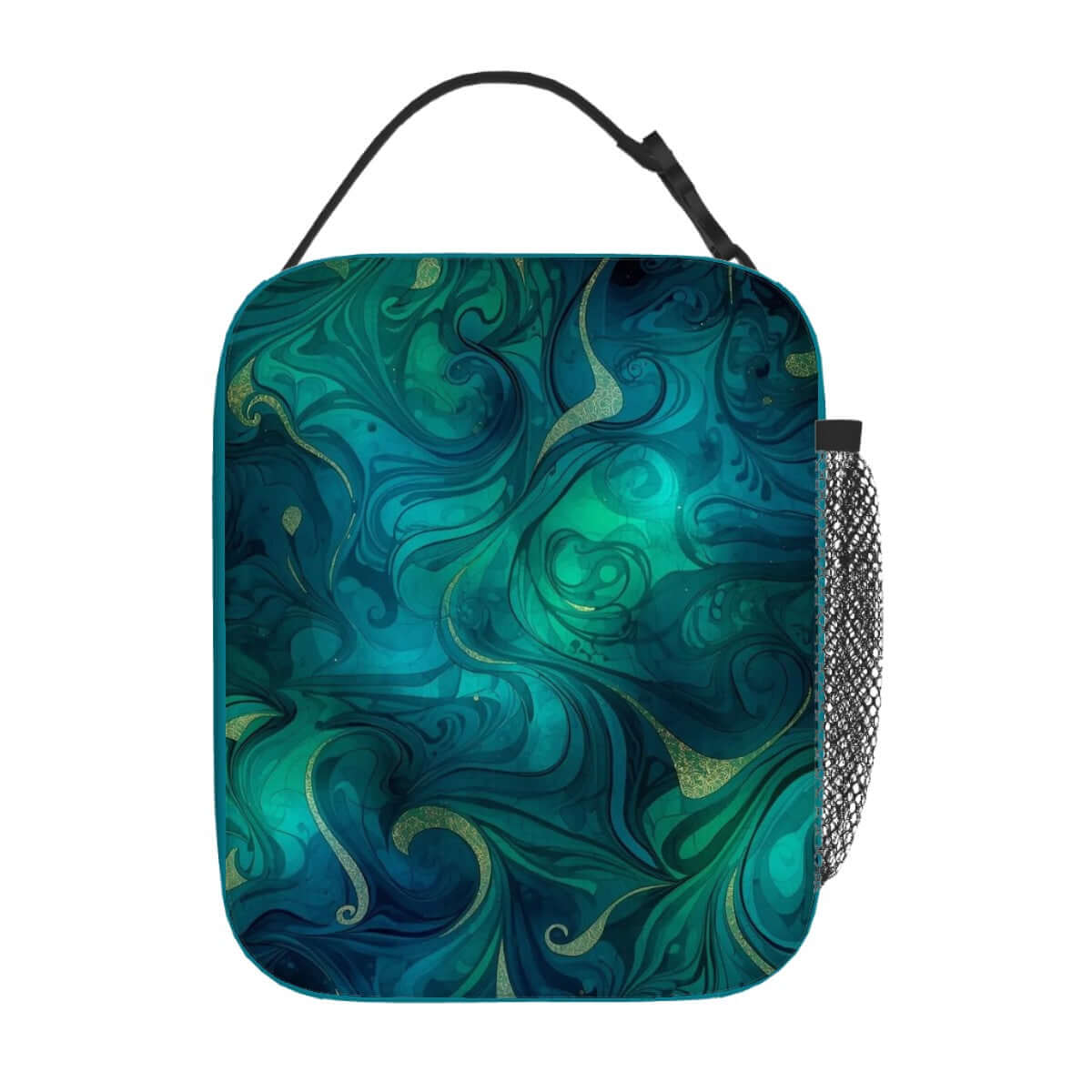 Lunchtasche mit ein schönes Design aus Oxford-Stoff mit PEVA-Beschichtung, türkis-blaues Muster für stilvollen Transport.