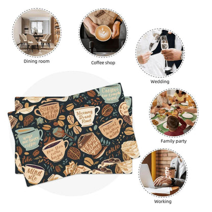 Doppellagige Tischsets aus Leinenimitat mit Kaffee-Design, ideal für Esszimmer, Kaffeeshop, Hochzeit, Familienfeier und Arbeit.