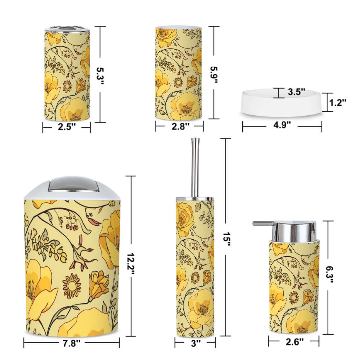 Badezimmer-Accessoires-Set, 5-teilig mit Blumendesign, inklusive Zahnbürstenbecher und Halter, wasserdichtem Kunststoff, für den täglichen Bedarf.