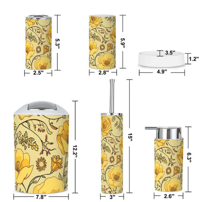 Badezimmer-Accessoires-Set, 5-teilig mit Blumendesign, inklusive Zahnbürstenbecher und Halter, wasserdichtem Kunststoff, für den täglichen Bedarf.