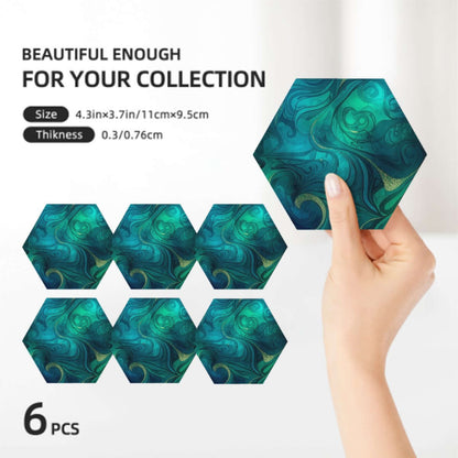 Sechseckige Keramikuntersetzer, 6er-Set, mit grünem Design und UV-Druck, 4,3x3,7 Zoll, umweltfreundlich, leistungsstark, saugfähig