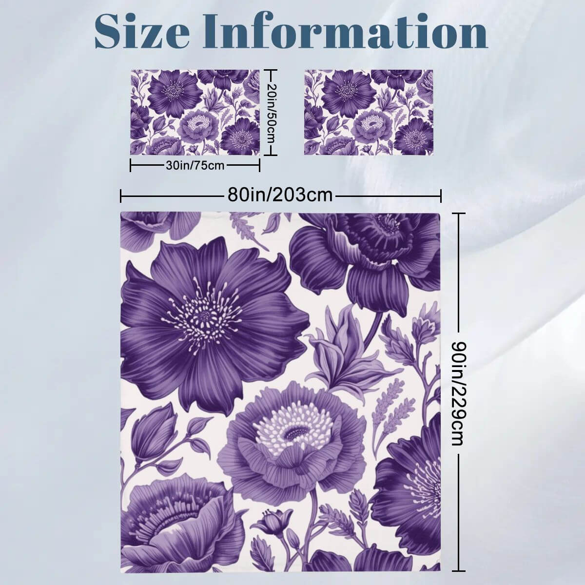 Komplettes Bettwäscheset in Lila Blumendesign, Bettbezug 80x90 Zoll, 2 Kissenbezüge 30x20 Zoll, 90GSM Polyester Material