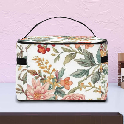 Tragbare Reise-Kosmetiktasche aus Polyester mit Blumenmuster, große Kapazität, ideal für Reisen und Kosmetikaufbewahrung. Details ansehen.