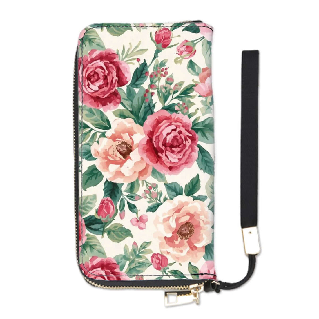 Florale Clutch-Geldbörse für Damen aus PU mit Blumendruck und großem Fassungsvermögen, ideal für Karten, Bargeld und Handy.