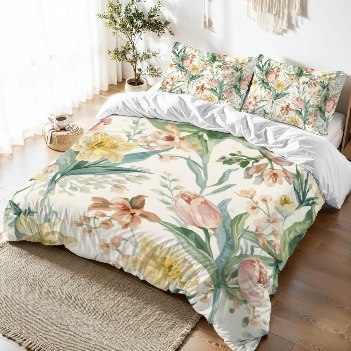 Queen-Bettwäsche-Set mit floralem Sublimationsdesign aus hochwertigem Polyester, Bettbezug 90x90 Zoll, Kissenbezüge 30x20 Zoll.